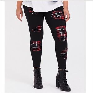 Torrid Red Plaid Slashed Leggings Size 2
